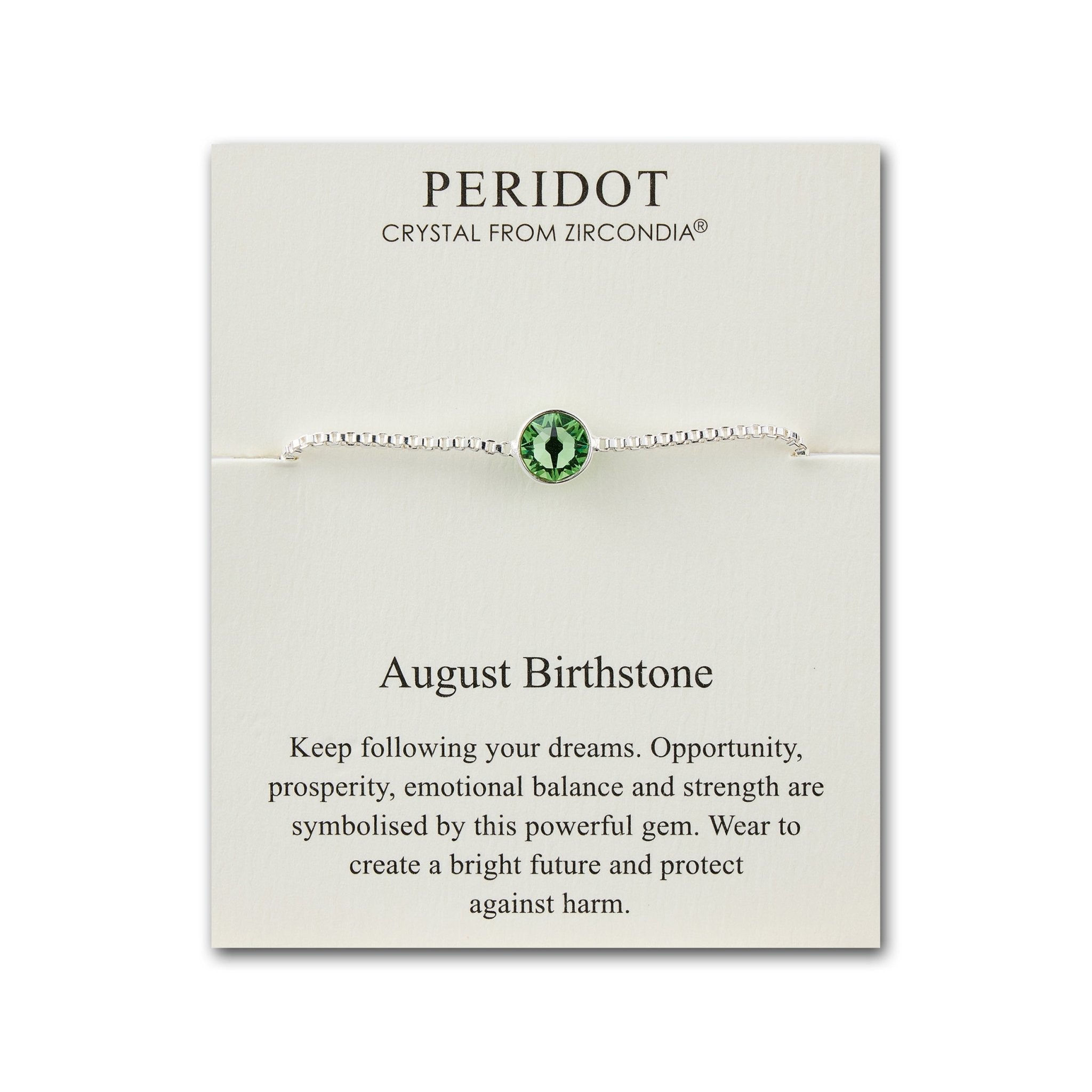 August (Peridot) Birthstone Bracelet Created with Zircondia® Crystals - Philip Jones Jewellery