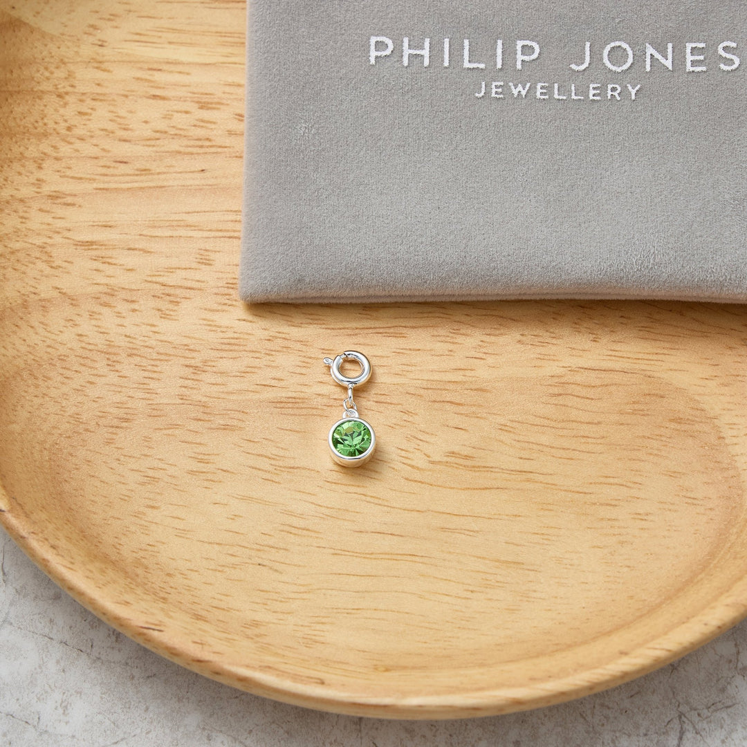August (Peridot) Birthstone Charm Created with Zircondia® Crystals - Philip Jones Jewellery