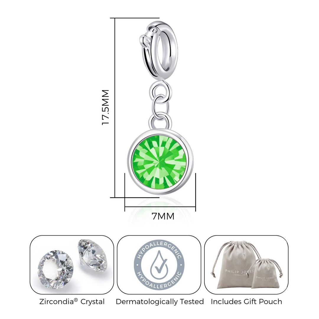 August (Peridot) Birthstone Charm Created with Zircondia® Crystals - Philip Jones Jewellery