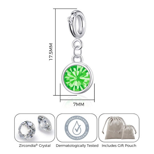 August (Peridot) Birthstone Charm Created with Zircondia® Crystals - Philip Jones Jewellery