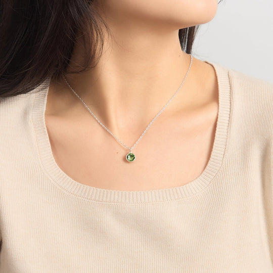 August (Peridot) Birthstone Necklace Created with Zircondia® Crystals - Philip Jones Jewellery