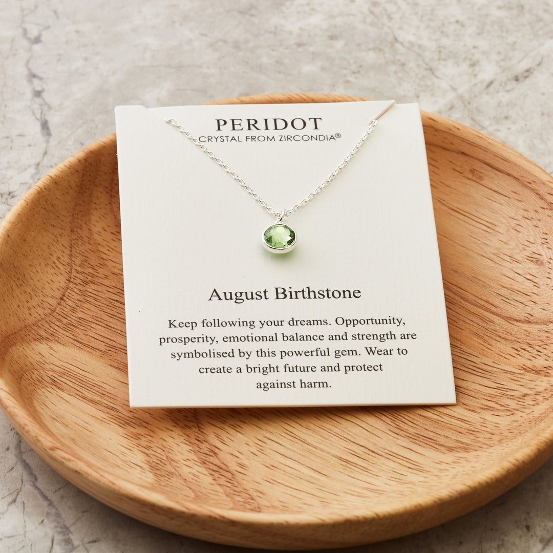 August (Peridot) Birthstone Necklace Created with Zircondia® Crystals - Philip Jones Jewellery