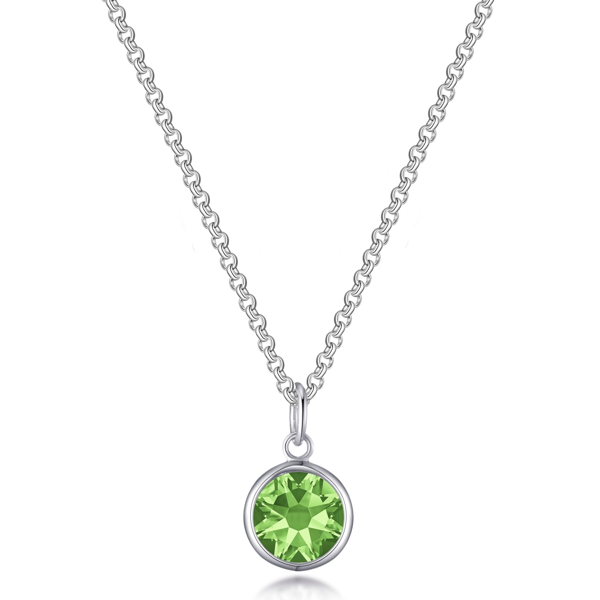 August (Peridot) Birthstone Necklace with Initial Charm (A to Z) Created with Zircondia® Crystals - Philip Jones Jewellery