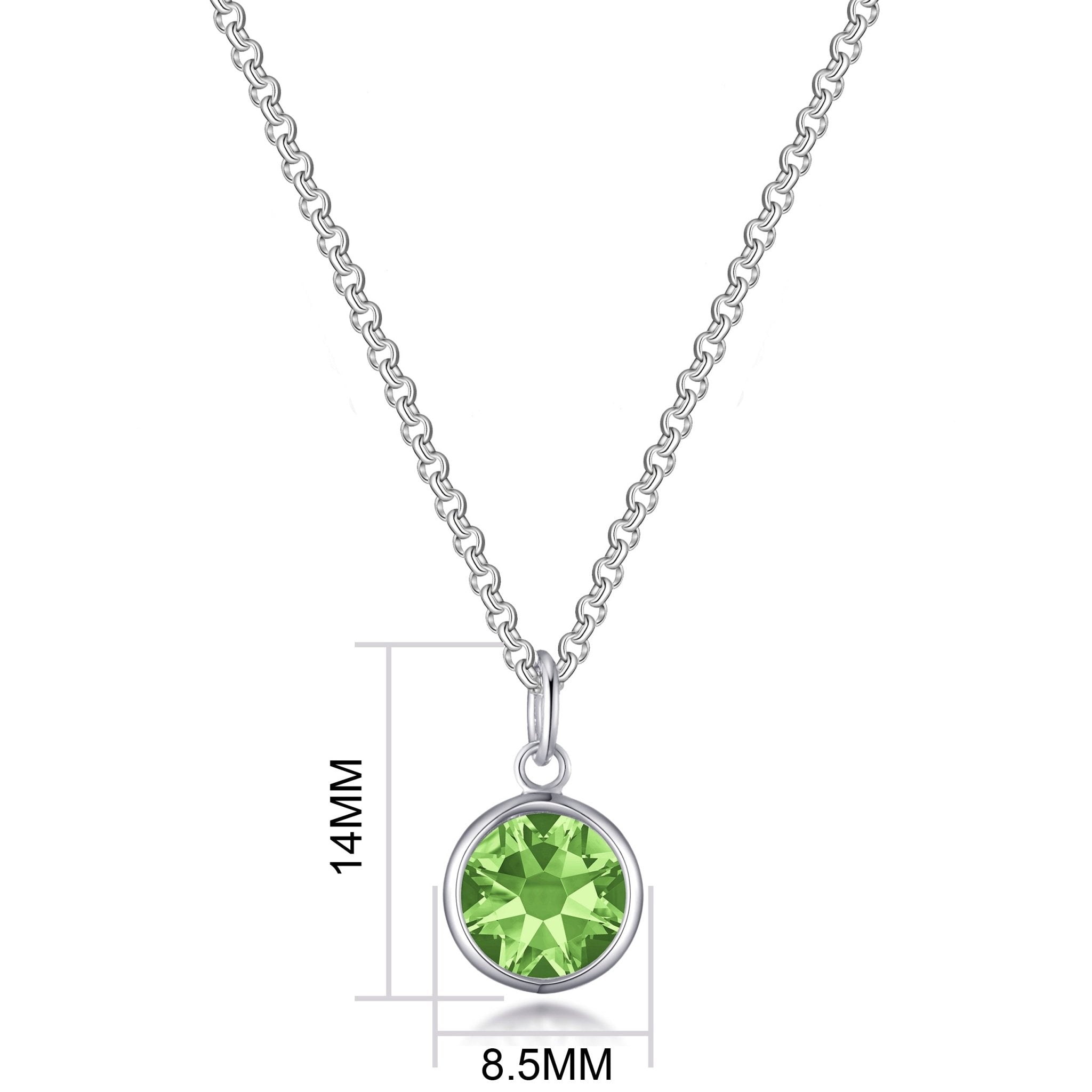 August (Peridot) Birthstone Necklace with Initial Charm (A to Z) Created with Zircondia® Crystals - Philip Jones Jewellery