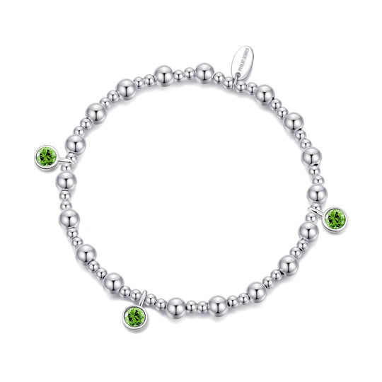August (Peridot) Birthstone Stretch Charm Bracelet with Quote Gift Box - Philip Jones Jewellery