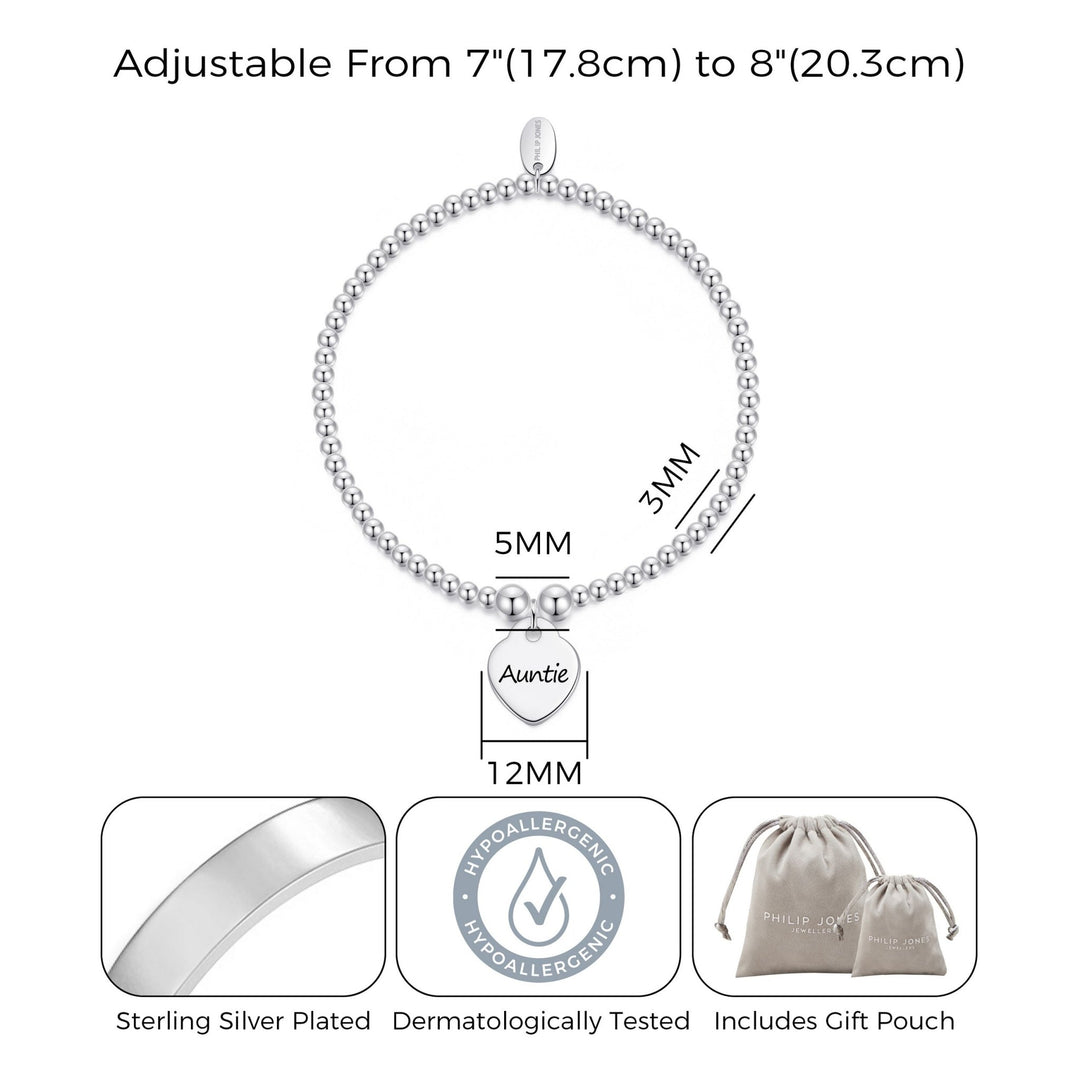 Auntie Heart Charm Beaded Stretch Bracelet - Philip Jones Jewellery