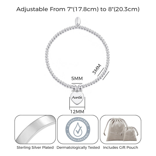 Auntie Heart Charm Beaded Stretch Bracelet - Philip Jones Jewellery