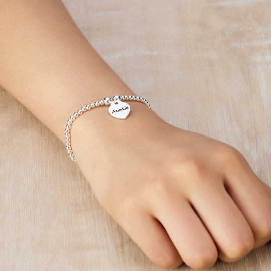 Auntie Heart Charm Beaded Stretch Bracelet - Philip Jones Jewellery