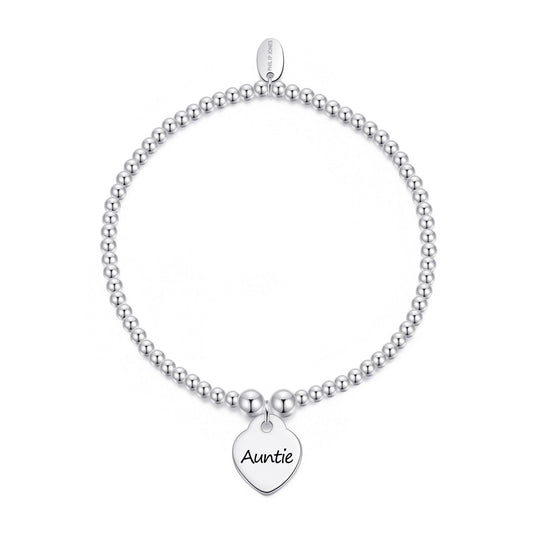 Auntie Heart Charm Beaded Stretch Bracelet - Philip Jones Jewellery