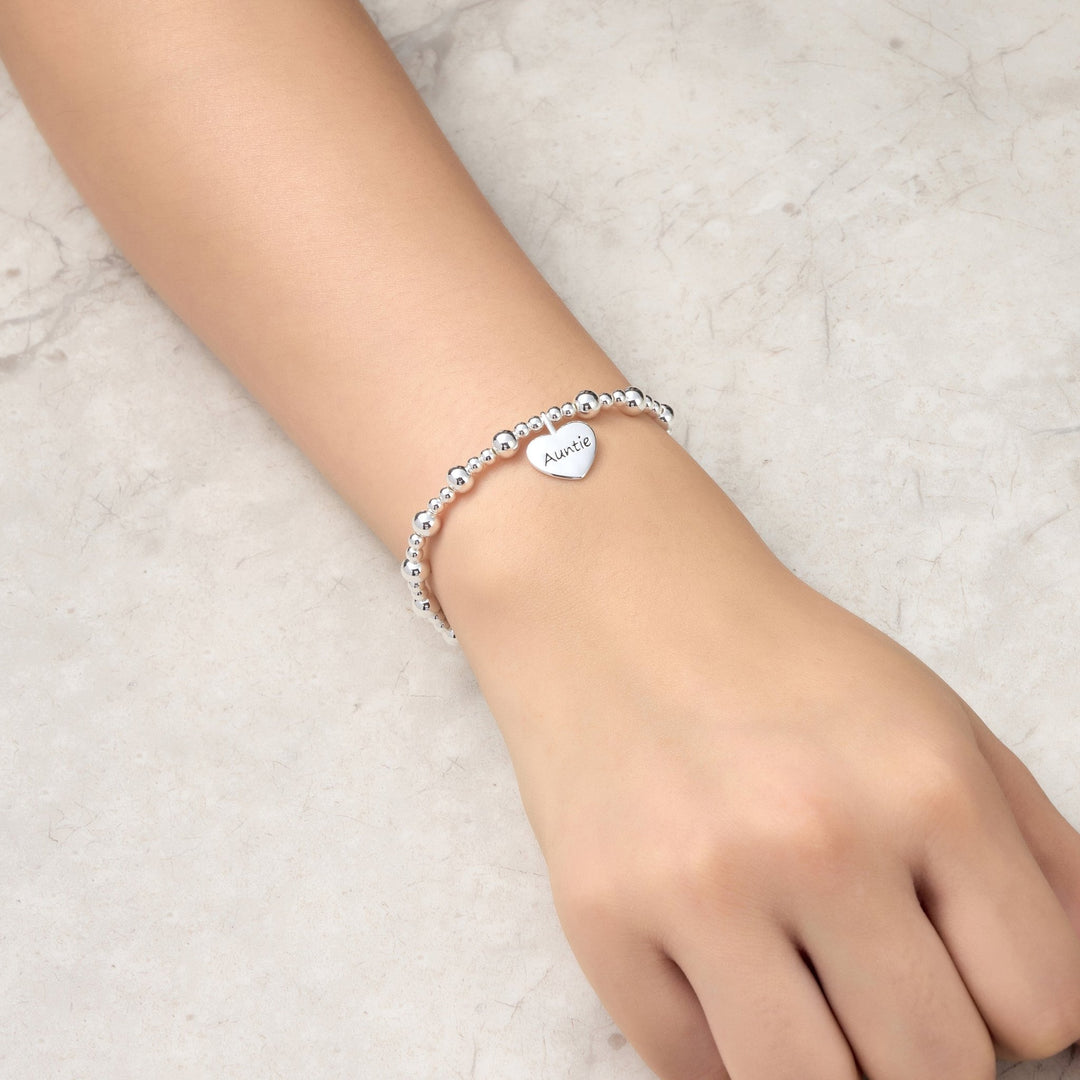 Auntie Heart Charm Beaded Stretch Bracelet - Philip Jones Jewellery