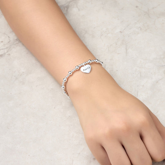 Auntie Heart Charm Beaded Stretch Bracelet - Philip Jones Jewellery