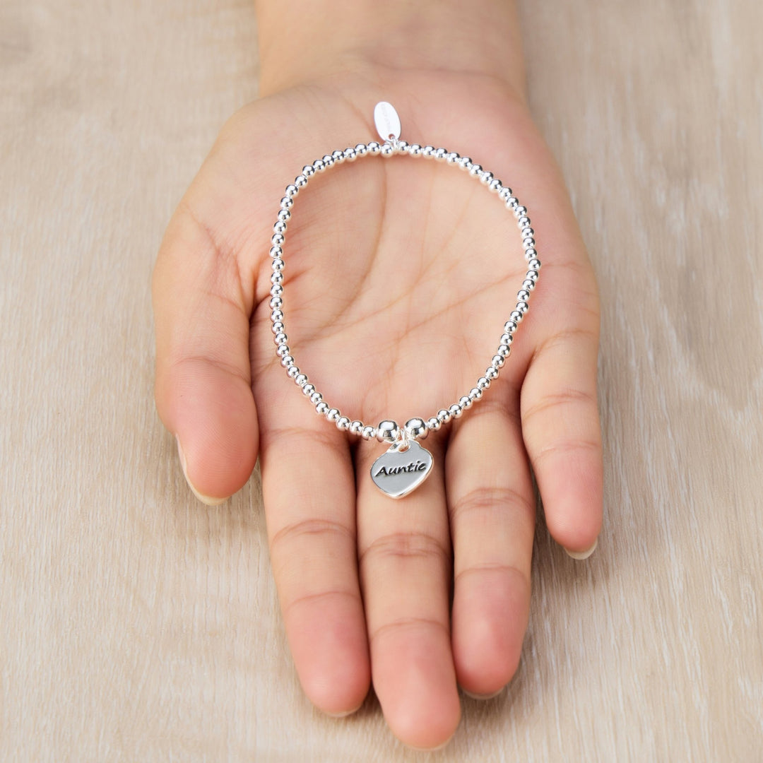 Auntie Heart Charm Beaded Stretch Bracelet - Philip Jones Jewellery