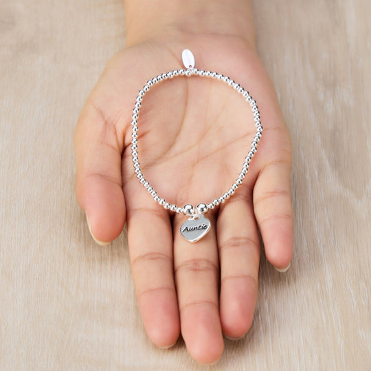 Auntie Heart Charm Beaded Stretch Bracelet - Philip Jones Jewellery