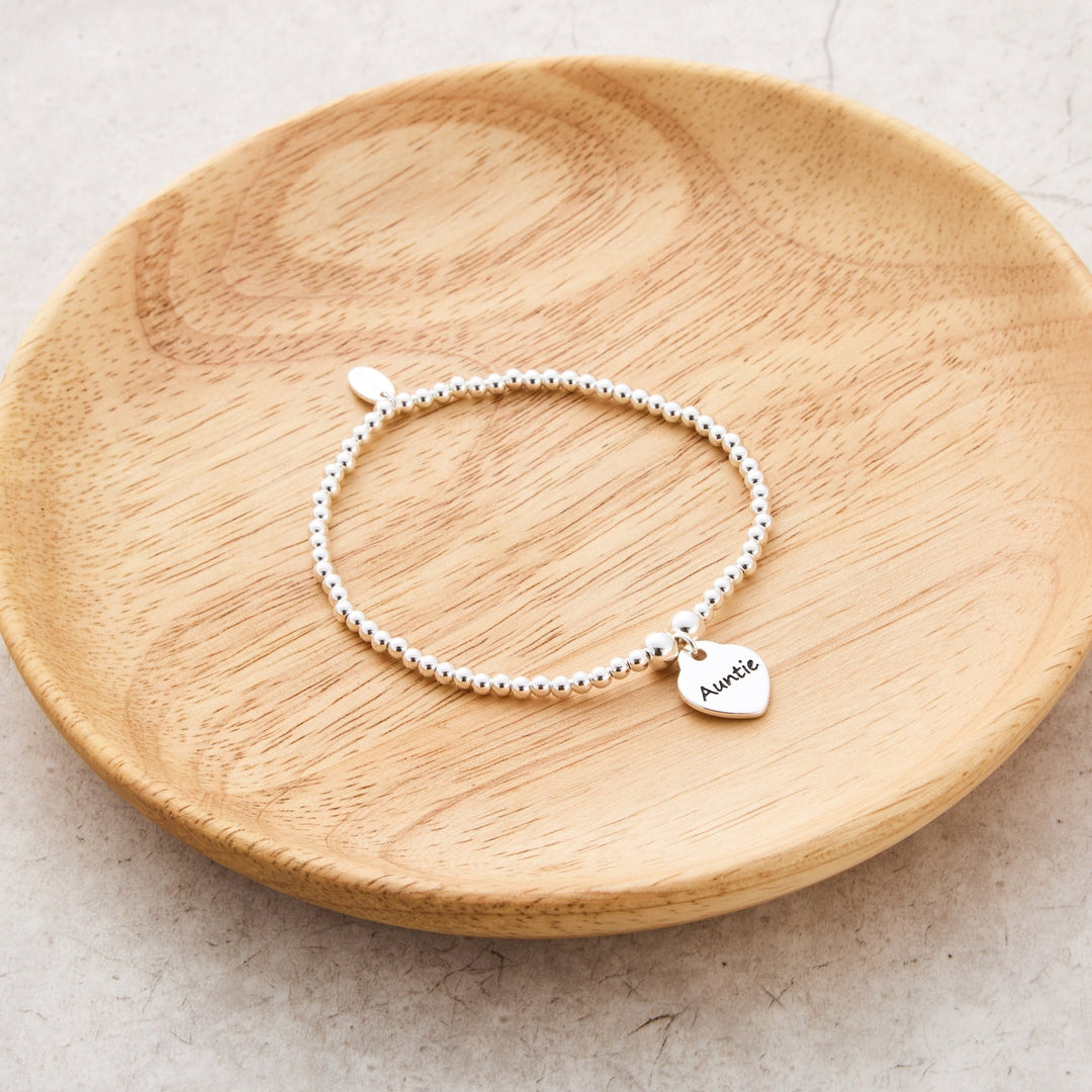 Auntie Heart Charm Beaded Stretch Bracelet - Philip Jones Jewellery