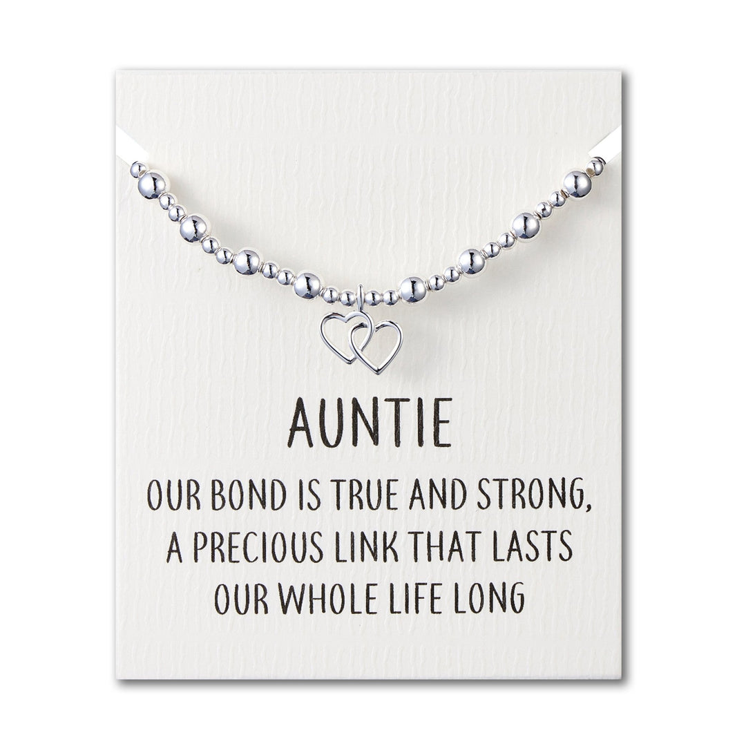 Auntie Heart Link Beaded Stretch Bracelet with Quote Card - Philip Jones Jewellery