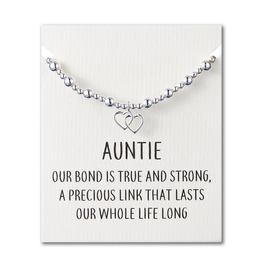 Auntie Heart Link Beaded Stretch Bracelet with Quote Card - Philip Jones Jewellery