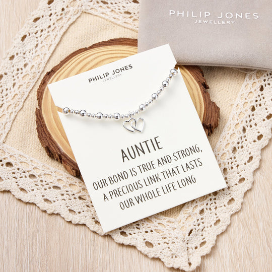 Auntie Heart Link Beaded Stretch Bracelet with Quote Card