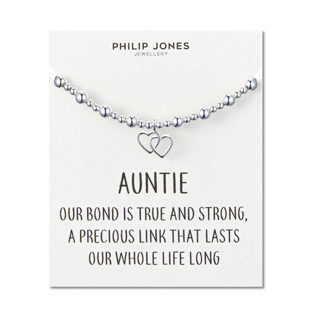 Auntie Heart Link Beaded Stretch Bracelet with Quote Card - Philip Jones