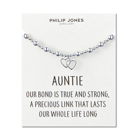 Auntie Heart Link Beaded Stretch Bracelet with Quote Card - Philip Jones
