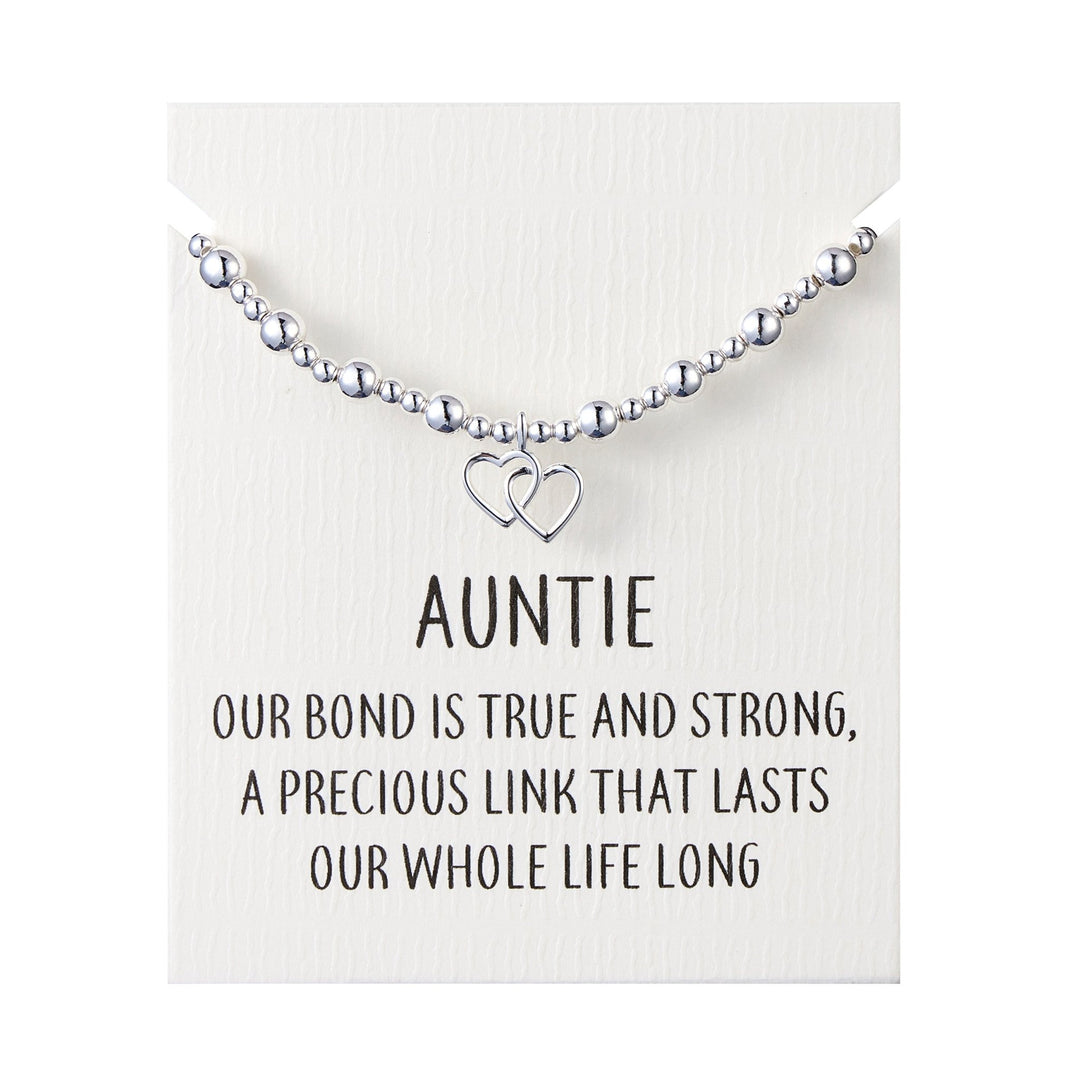 Auntie Heart Link Beaded Stretch Bracelet with Quote Card - Philip Jones Jewellery