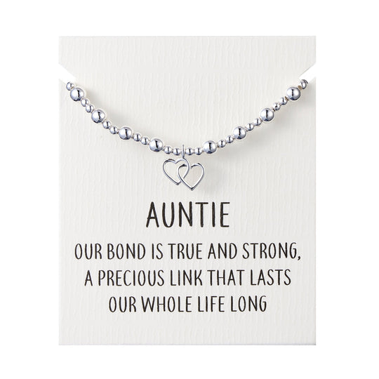 Auntie Heart Link Beaded Stretch Bracelet with Quote Card - Philip Jones Jewellery