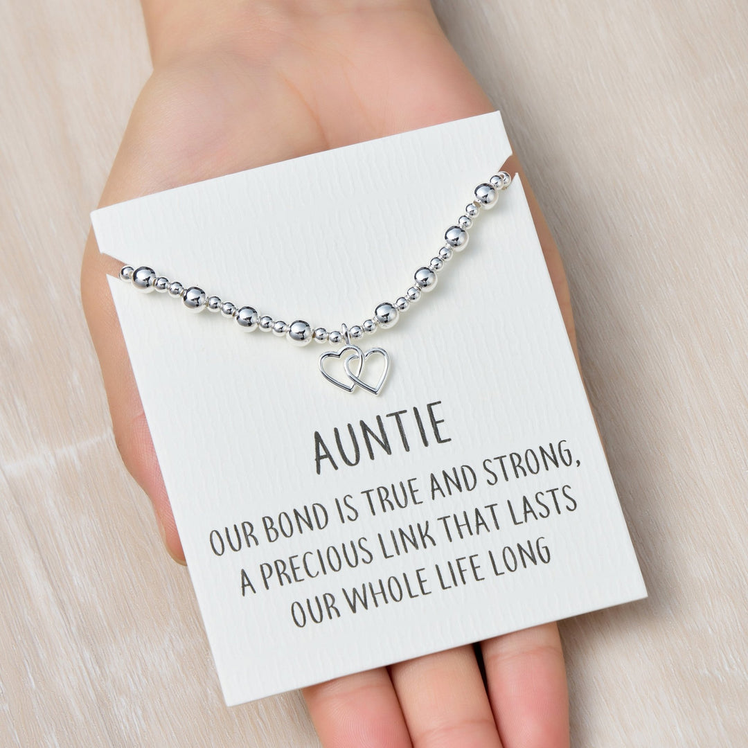 Auntie Heart Link Beaded Stretch Bracelet with Quote Card - Philip Jones Jewellery