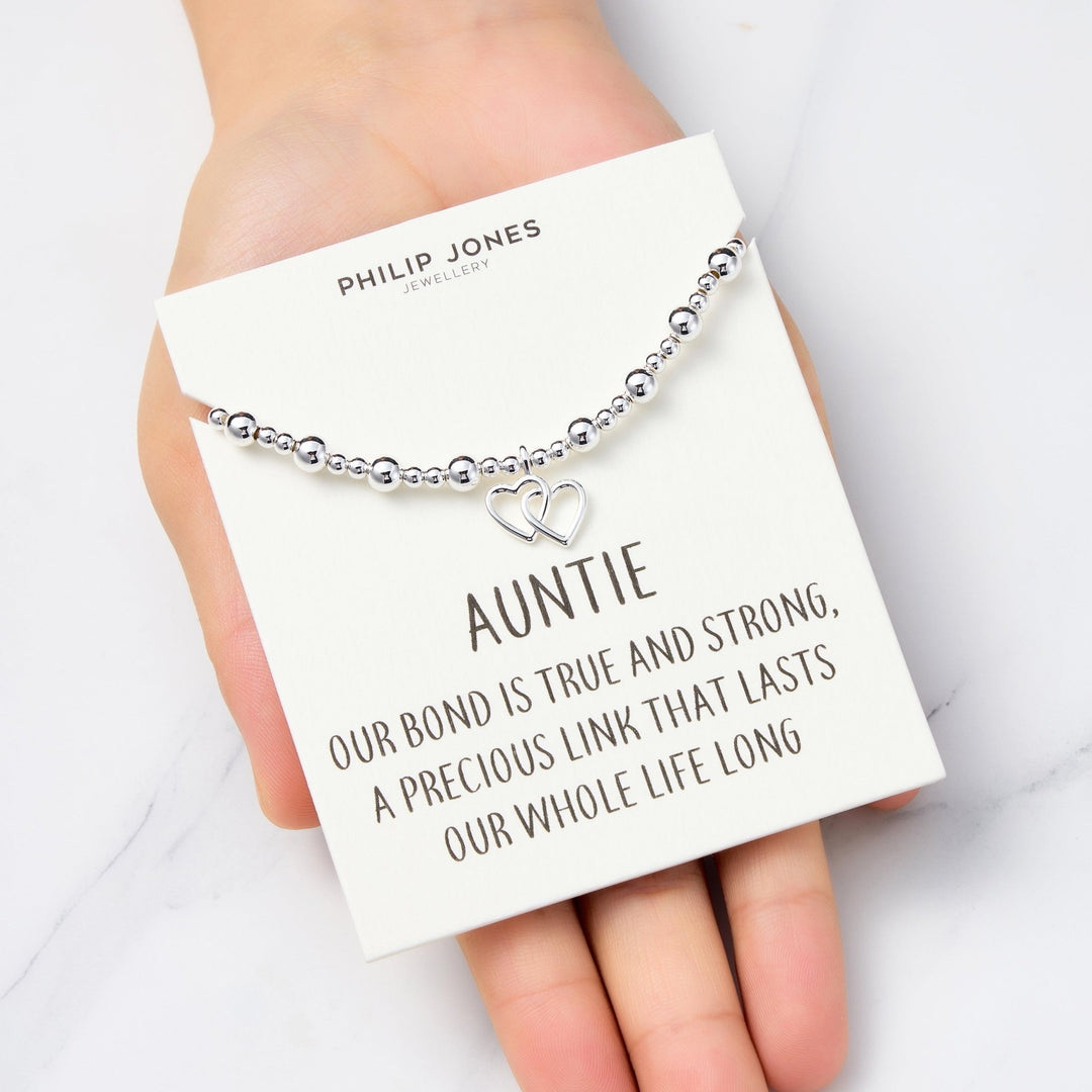 Auntie Heart Link Beaded Stretch Bracelet with Quote Card