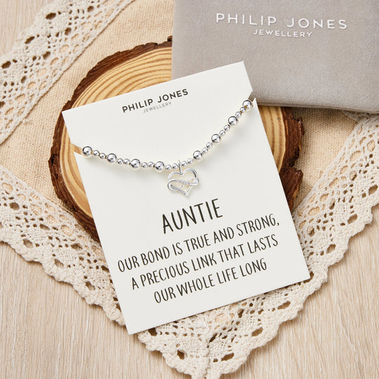 Auntie Infinity Heart Beaded Stretch Bracelet with Quote Card