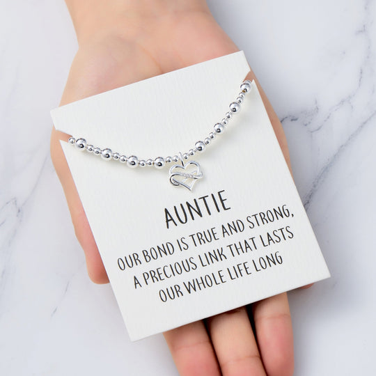 Auntie Infinity Heart Beaded Stretch Bracelet with Quote Card