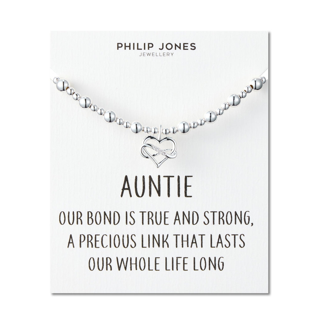 Auntie Infinity Heart Beaded Stretch Bracelet with Quote Card - Philip Jones