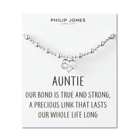 Auntie Infinity Heart Beaded Stretch Bracelet with Quote Card - Philip Jones
