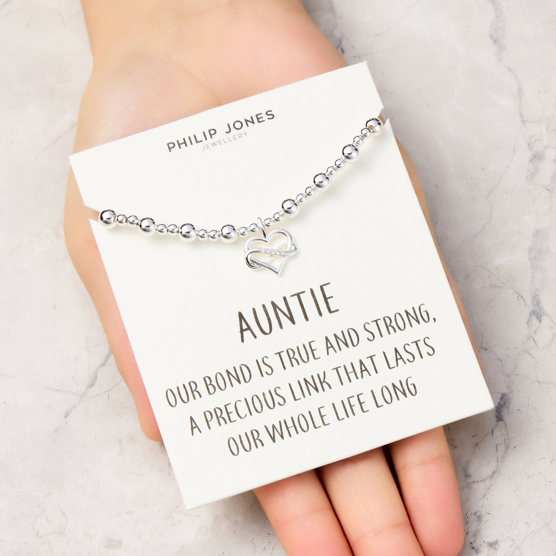 Auntie Infinity Heart Beaded Stretch Bracelet with Quote Card