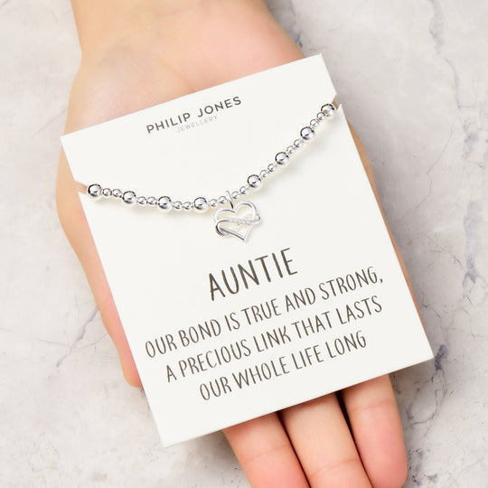 Auntie Infinity Heart Beaded Stretch Bracelet with Quote Card
