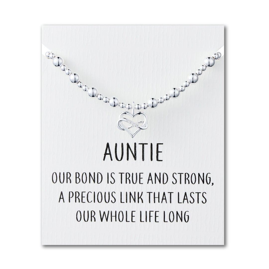 Auntie Infinity Heart Beaded Stretch Bracelet with Quote Card - Philip Jones