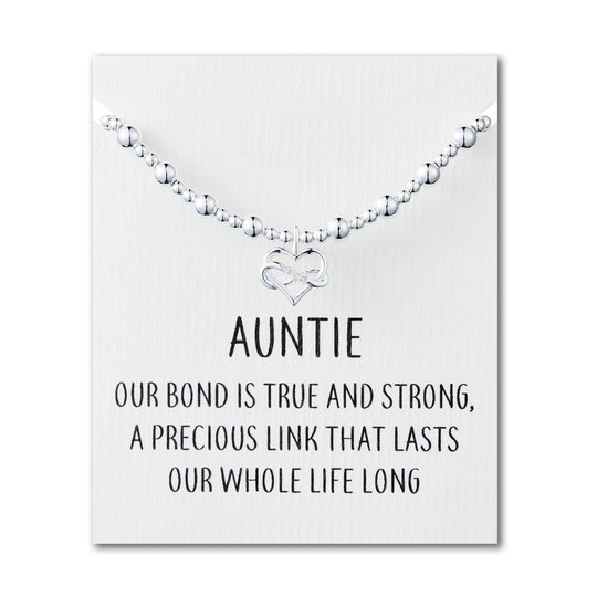 Auntie Infinity Heart Beaded Stretch Bracelet with Quote Card - Philip Jones