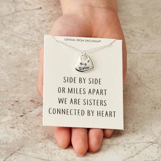Big Sister Heart Necklace with Quote Card Created with Zircondia® Crystals - Philip Jones Jewellery