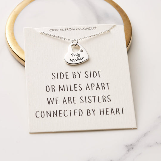 Big Sister Heart Necklace with Quote Card Created with Zircondia® Crystals - Philip Jones Jewellery