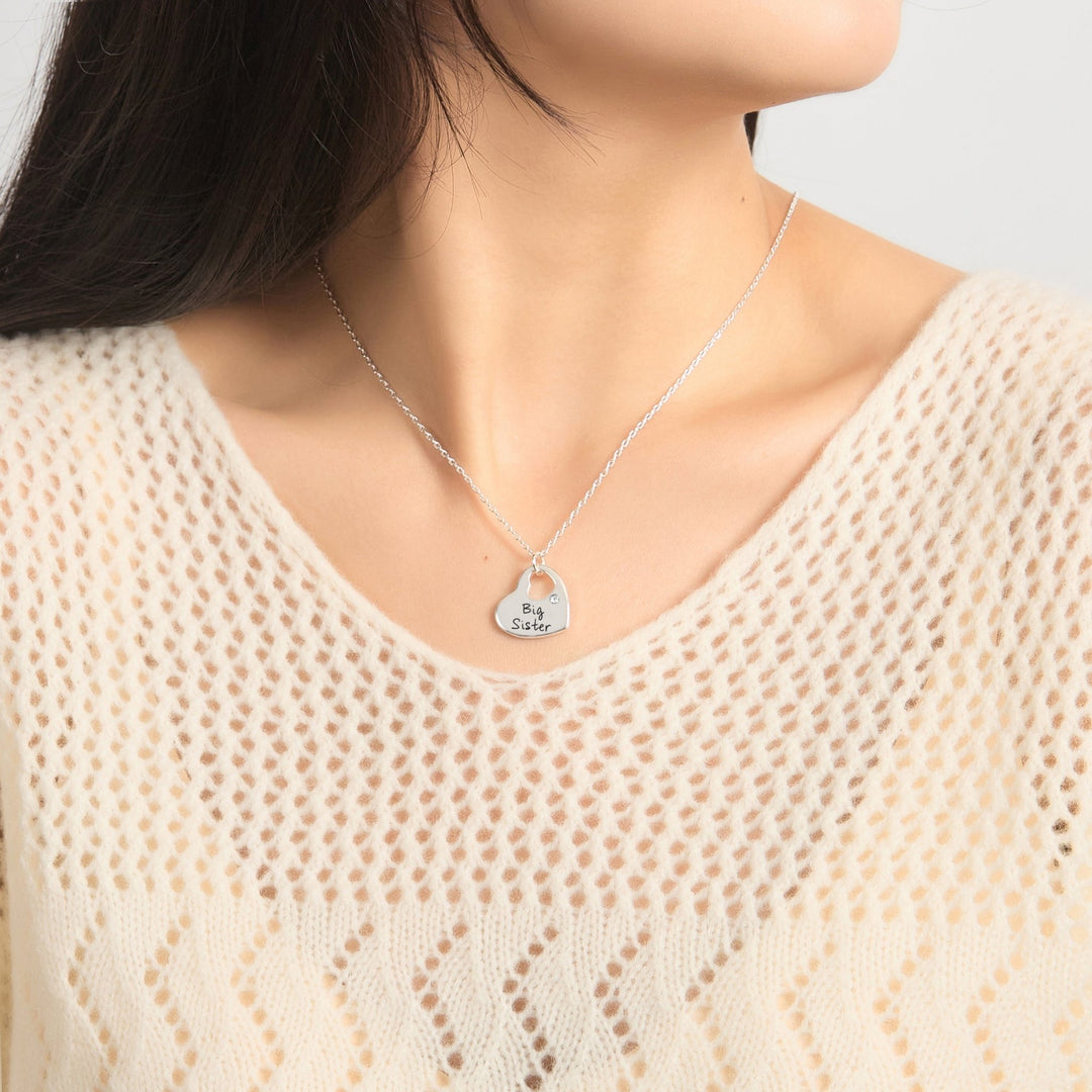 Big Sister Heart Necklace with Quote Card Created with Zircondia® Crystals - Philip Jones Jewellery