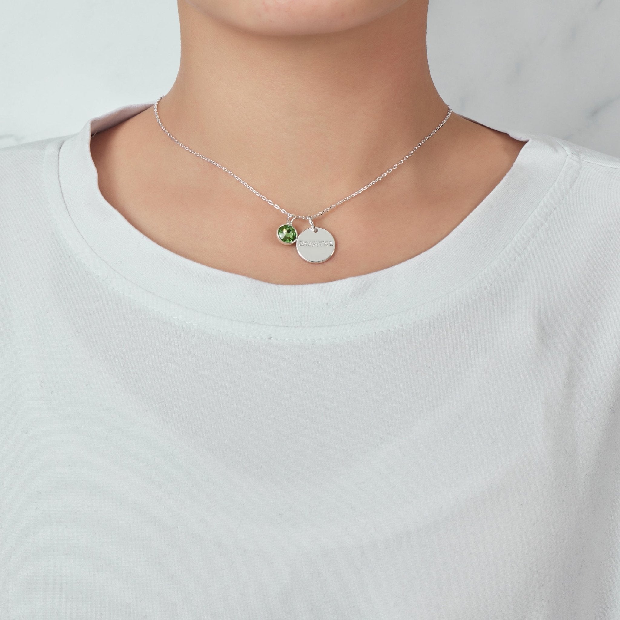 Birthstone Necklace with Daughter Charm Created with Zircondia® Crystals - Philip Jones Jewellery