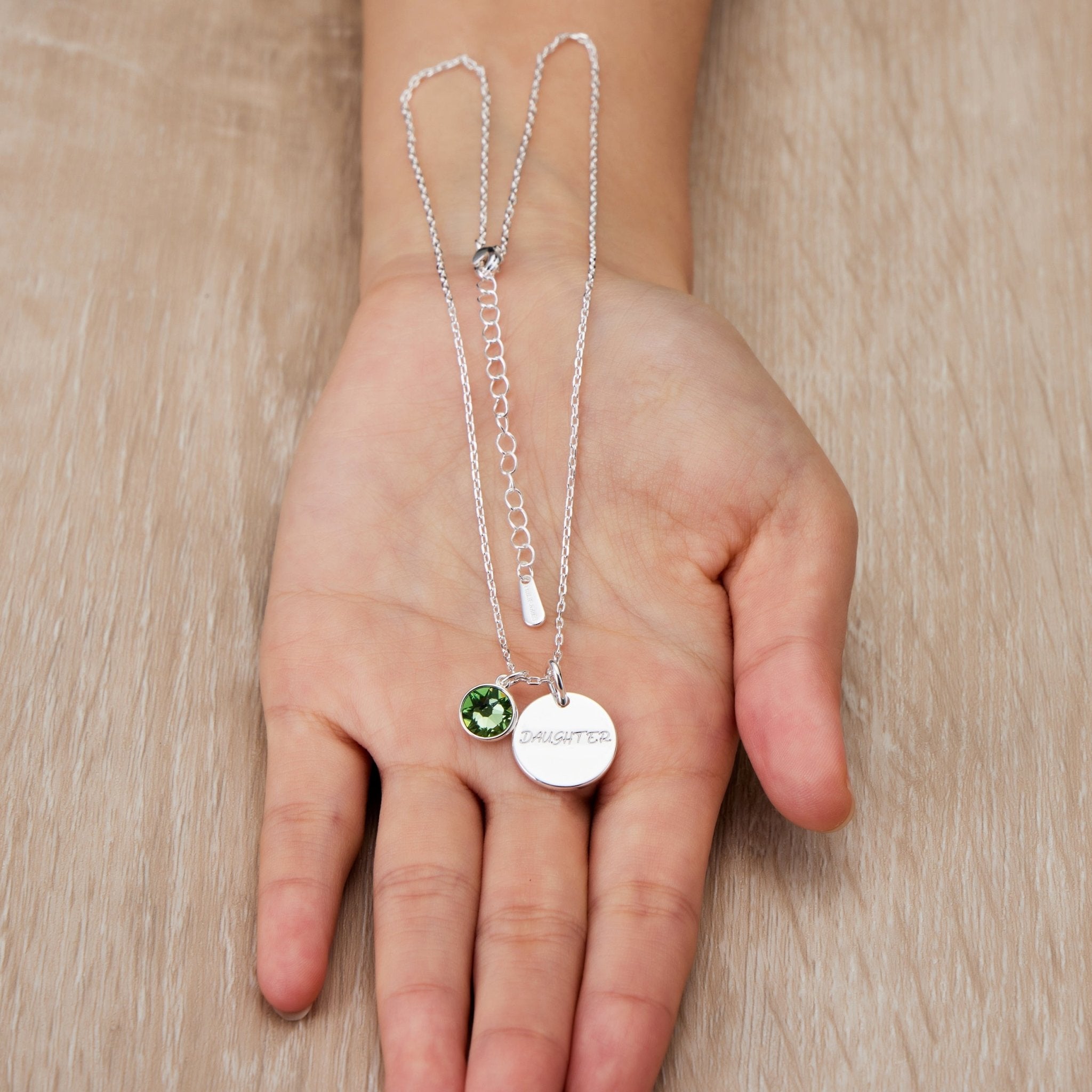 Birthstone Necklace with Daughter Charm Created with Zircondia® Crystals - Philip Jones Jewellery