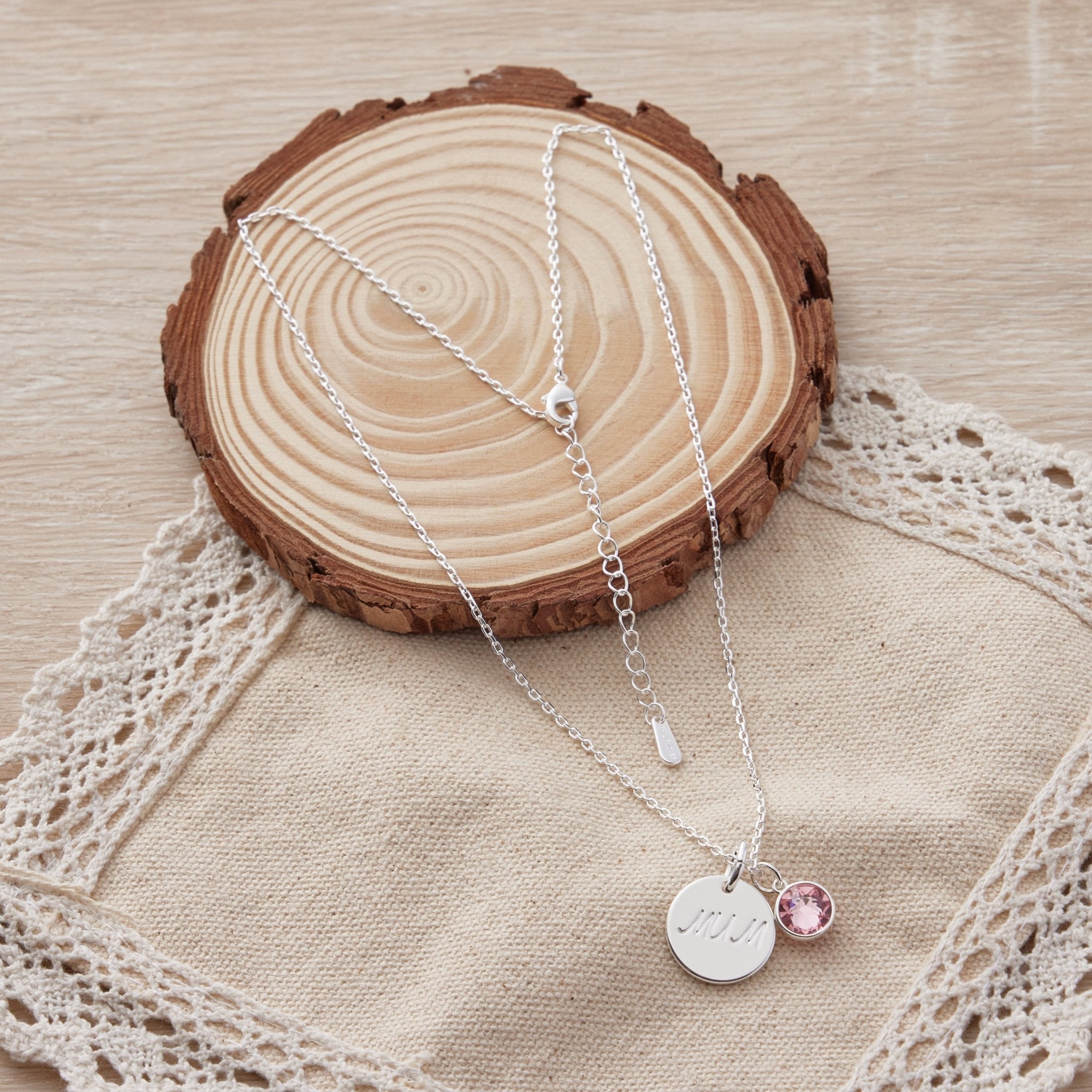 Birthstone Necklace with Mum Charm Created with Zircondia® Crystals - Philip Jones Jewellery