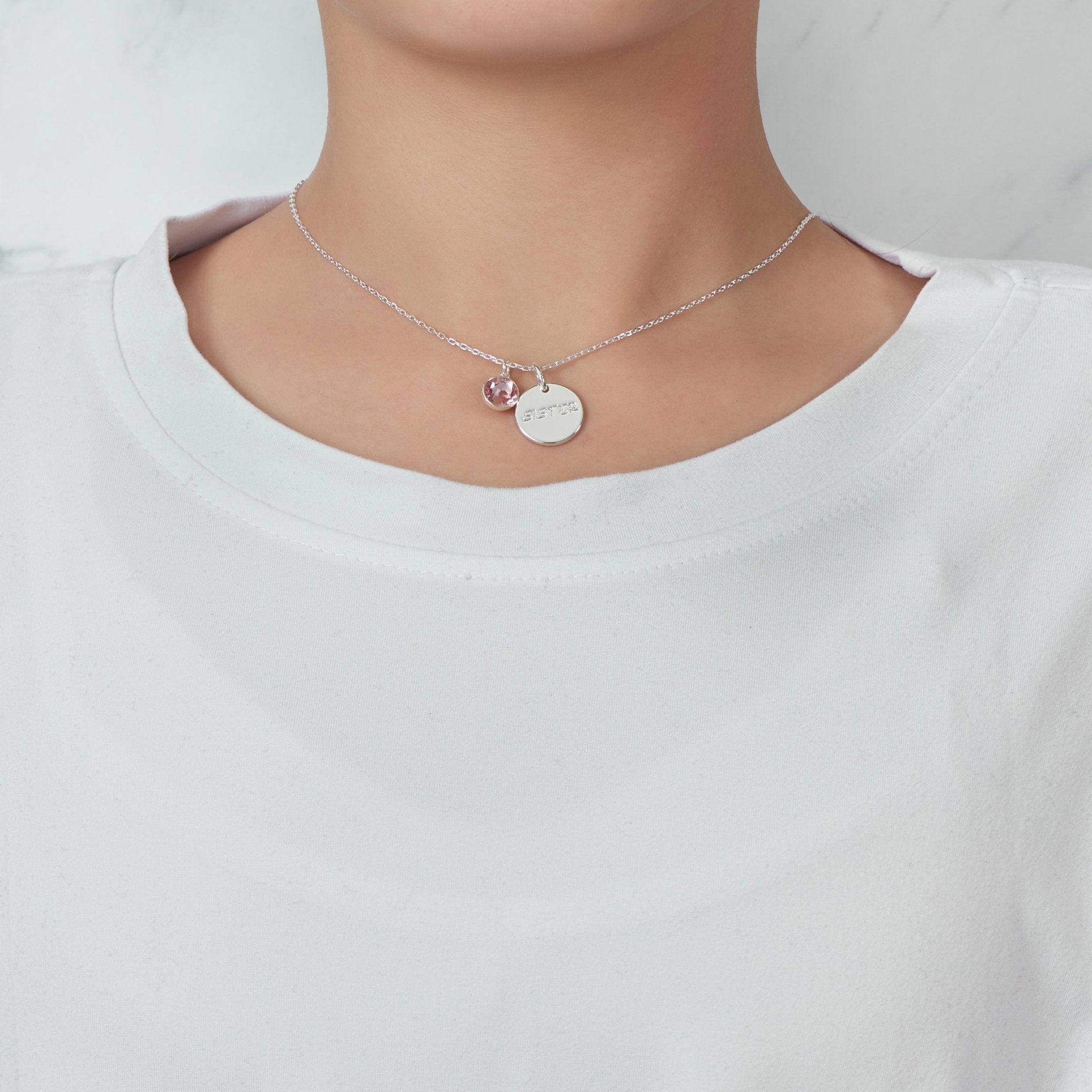 Birthstone Necklace with Sister Charm Created with Zircondia® Crystals - Philip Jones Jewellery