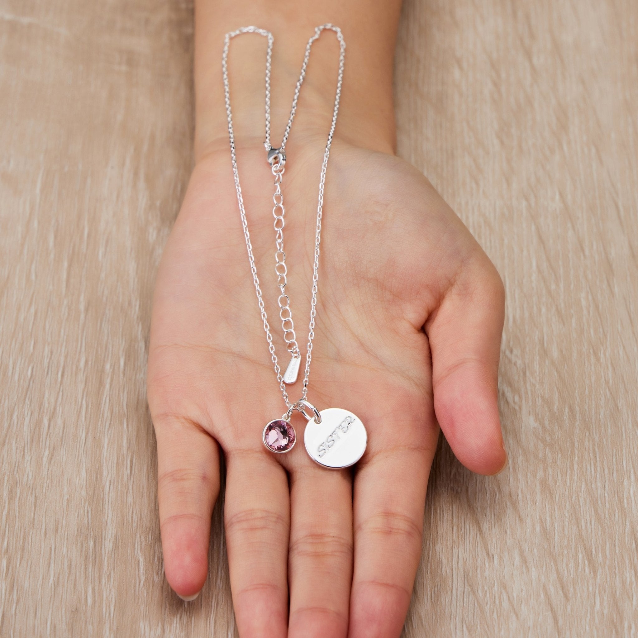 Birthstone Necklace with Sister Charm Created with Zircondia® Crystals - Philip Jones Jewellery