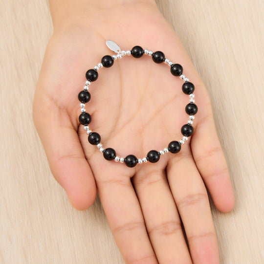 Black Onyx Beaded Gemstone Stretch Bracelet