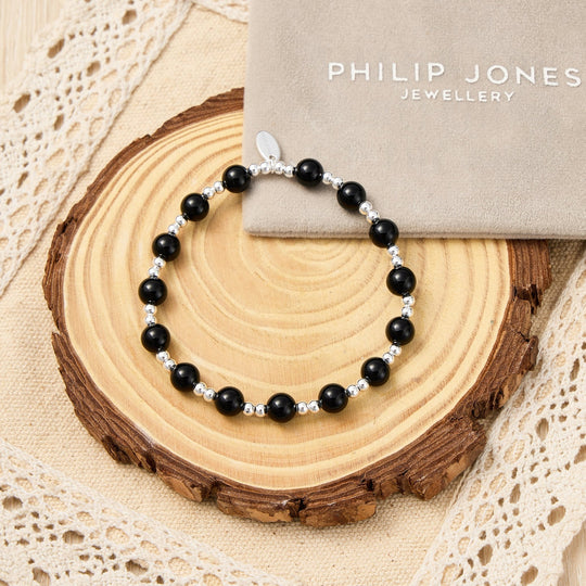 Black Onyx Beaded Gemstone Stretch Bracelet