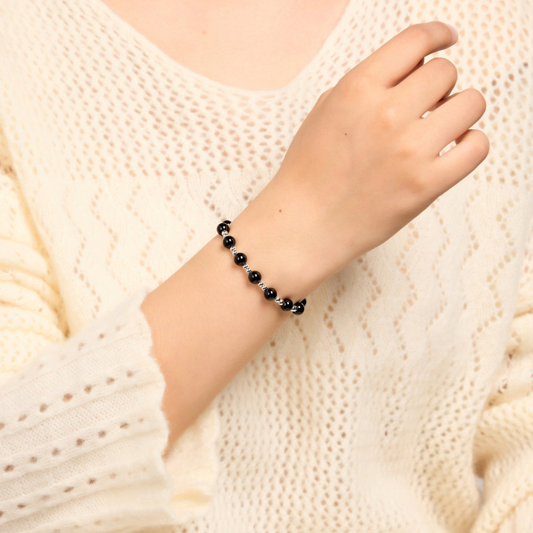 Black Onyx Beaded Gemstone Stretch Bracelet