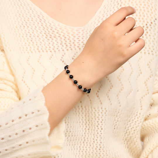 Black Onyx Beaded Gemstone Stretch Bracelet