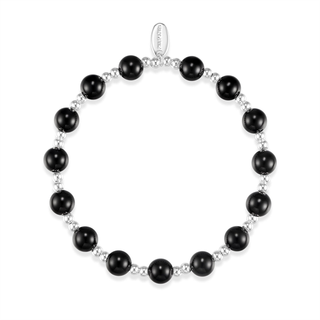 Black Onyx Beaded Gemstone Stretch Bracelet - Philip Jones