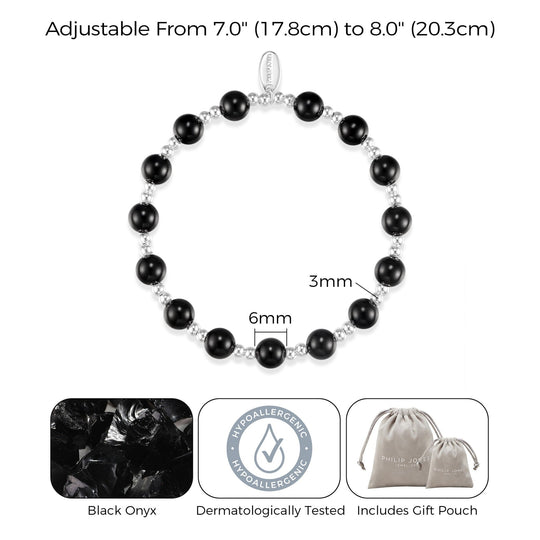 Black Onyx Beaded Gemstone Stretch Bracelet