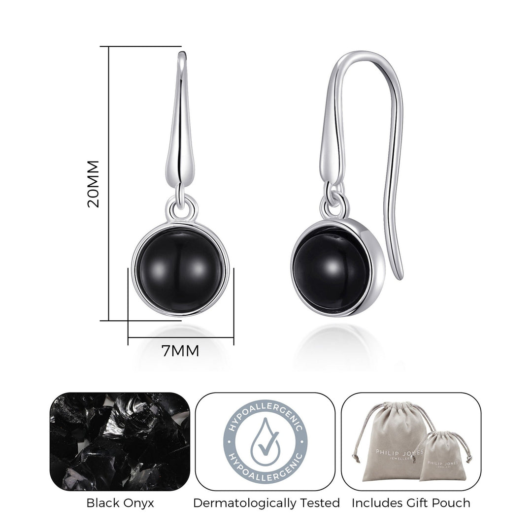 Black Onyx Drop Earrings - Philip Jones Jewellery